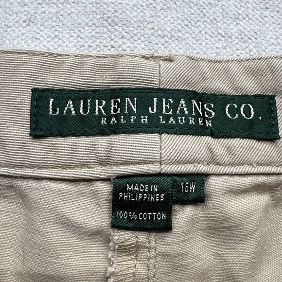 Lauren Jeans Co Ralph Lauren Womens Khaki Shorts Tan Flat Front Size 16W Cotton - Picture 7 of 10